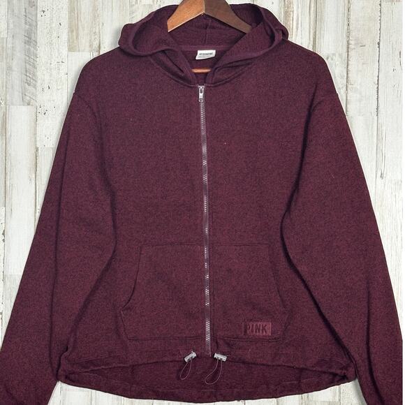 Victoria's Secret Pink Hoodie Large Full Zip Jacket Heathered Maroon Red Fitness - Picture 1 of 8